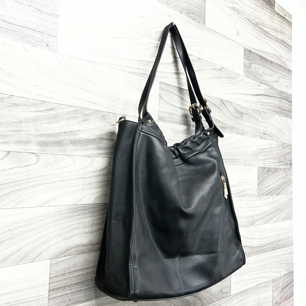 Vegan Le Miel Shoulder Bag Women's Black Beaded‎ Faux Leather Detachable Strap